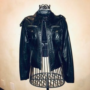 Black Leather Jacket with Pockets, Silky Lining